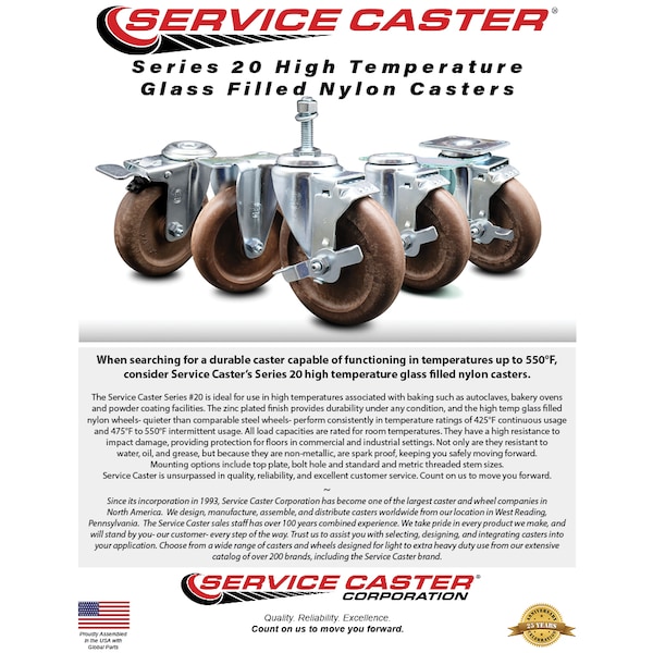 3 Inch High Temp Glass Filled Nylon Wheel Swivel 3/8 Inch Threaded Stem Caster